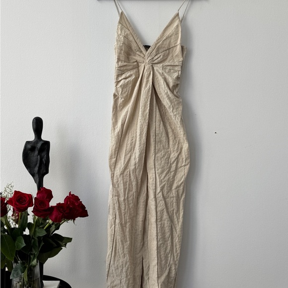 Zara Beige Midi Dress with Knot Detail - Picture 7 of 11